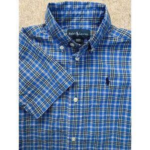 Ralph Lauren Button Down Shirt Kids 3/3T Blue Plaid Short Sleeve Pony Logo